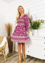 V-Neck Polyester Dress with Boho Styling