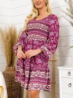 V-Neck Polyester Dress with Boho Styling