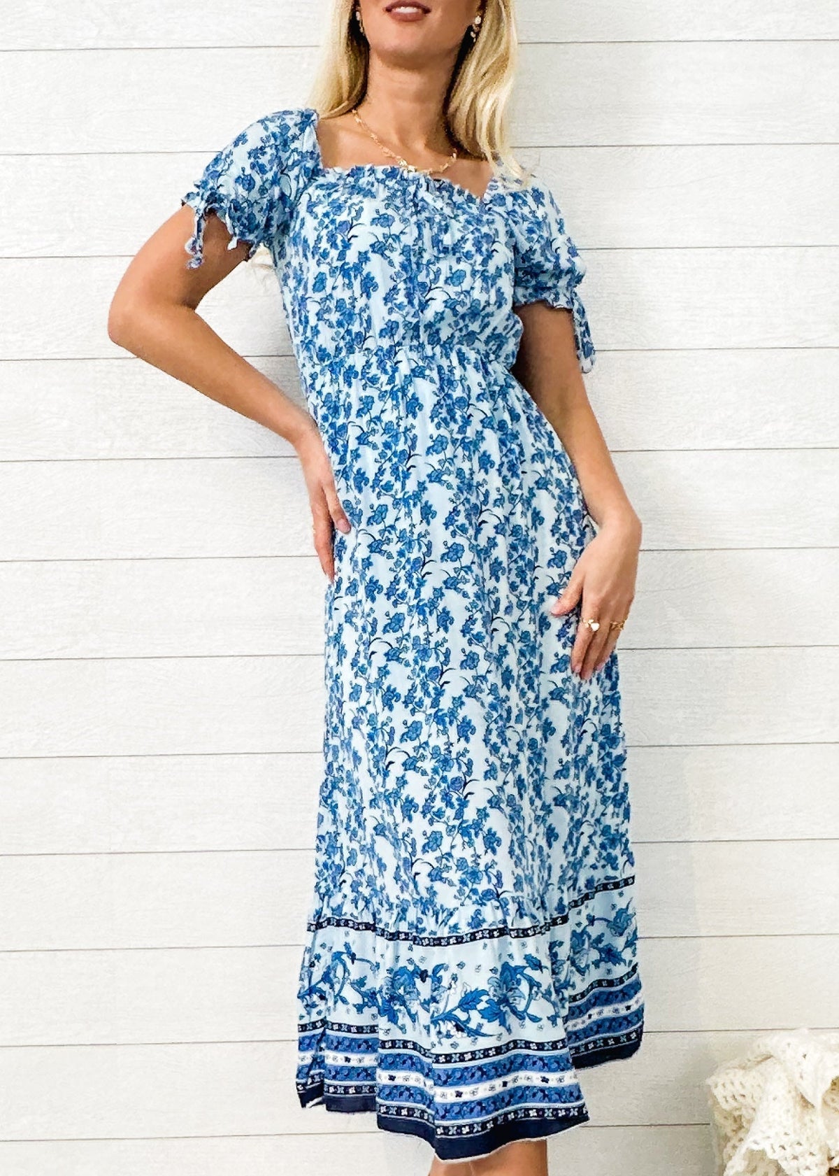 Boho Printed Square-Neck Dress