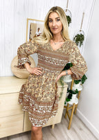 V-Neck Polyester Dress with Boho Styling