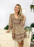 V-Neck Polyester Dress with Boho Styling