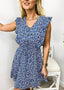 Floral Polyester Dress with V-Neckline