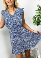 Floral Polyester Dress with V-Neckline