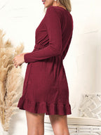 Button-Detail Textured Dress with V-Neckline