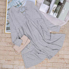 Long-Sleeve Solid-Color Dress with Layered Details