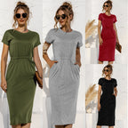 Leather Brushed Dress with Pockets