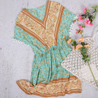 V-Neck Printed Dress with Gathered Details