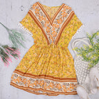 V-Neck Printed Dress with Gathered Details