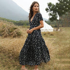 Ruffled Maxi Dress with Waist Tie