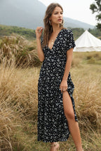 Ruffled Maxi Dress with Waist Tie