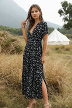 Ruffled Maxi Dress with Waist Tie
