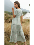 Ruffled Maxi Dress with Waist Tie