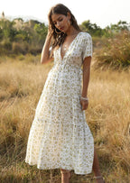 Ruffled Maxi Dress with Waist Tie