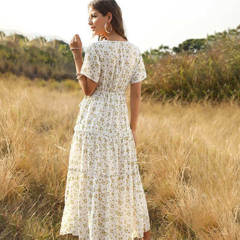 Ruffled Maxi Dress with Waist Tie