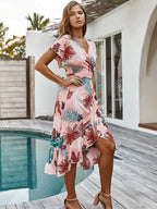 Tropical Dress with Wrap Detail