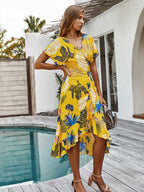 Tropical Dress with Wrap Detail