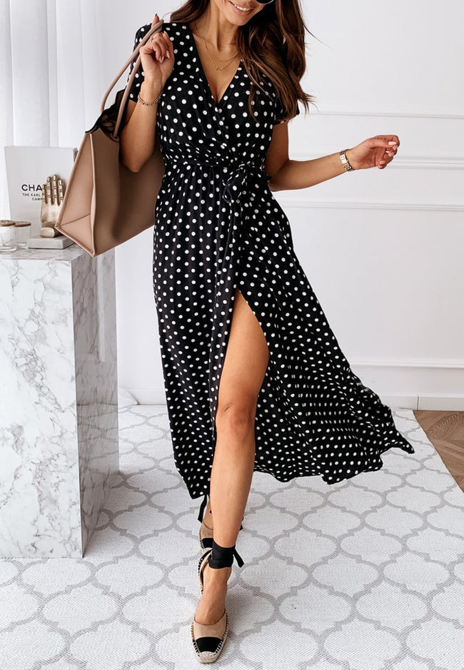 Wrap-Style Printed Maxi Dress with Waist Tie Main image