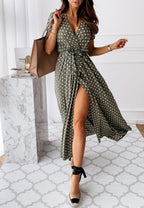 Wrap-Style Printed Maxi Dress with Waist Tie
