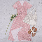 Wrap-Style Printed Maxi Dress with Waist Tie