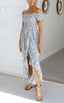 Smocked Daisy-Detail Dress with Off-Shoulder Neckline