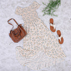 Smocked Daisy-Detail Dress with Off-Shoulder Neckline