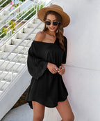 Short Solid-Color Dress with V-Neckline