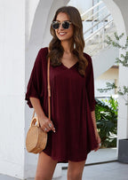 Short Solid-Color Dress with V-Neckline