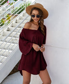 Short Solid-Color Dress with V-Neckline