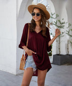 Short Solid-Color Dress with V-Neckline
