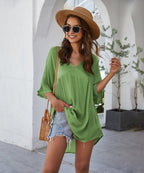 Short Solid-Color Dress with V-Neckline
