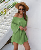 Short Solid-Color Dress with V-Neckline