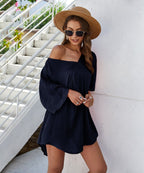 Short Solid-Color Dress with V-Neckline
