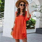 Short Solid-Color Dress with V-Neckline
