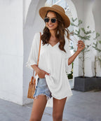 Short Solid-Color Dress with V-Neckline