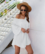 Short Solid-Color Dress with V-Neckline