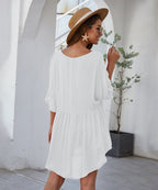 Short Solid-Color Dress with V-Neckline