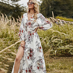 Floral Boho Maxi Dress with V-Neckline