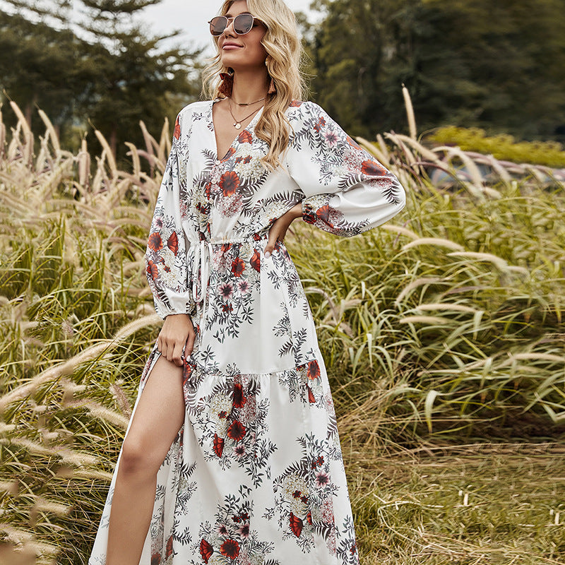 Floral Boho Maxi Dress with V-Neckline