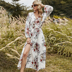 Floral Boho Maxi Dress with V-Neckline