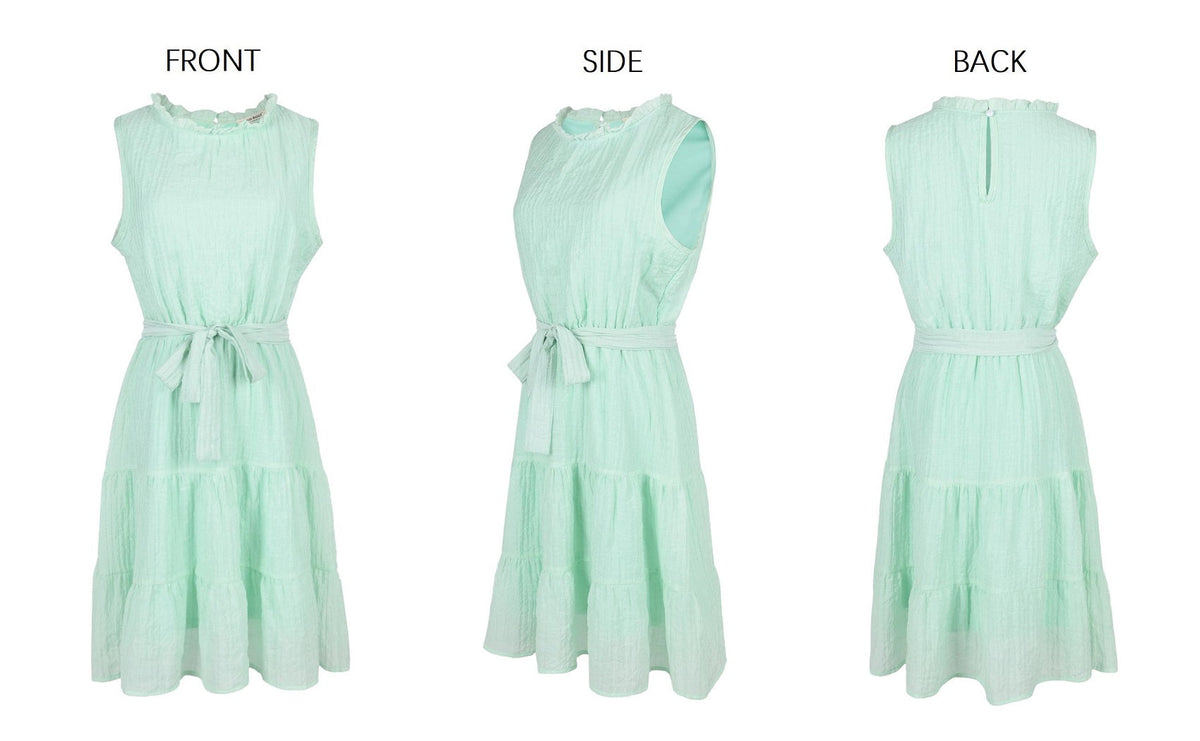 High-Neck Belted Ruffled Dress