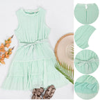 High-Neck Belted Ruffled Dress