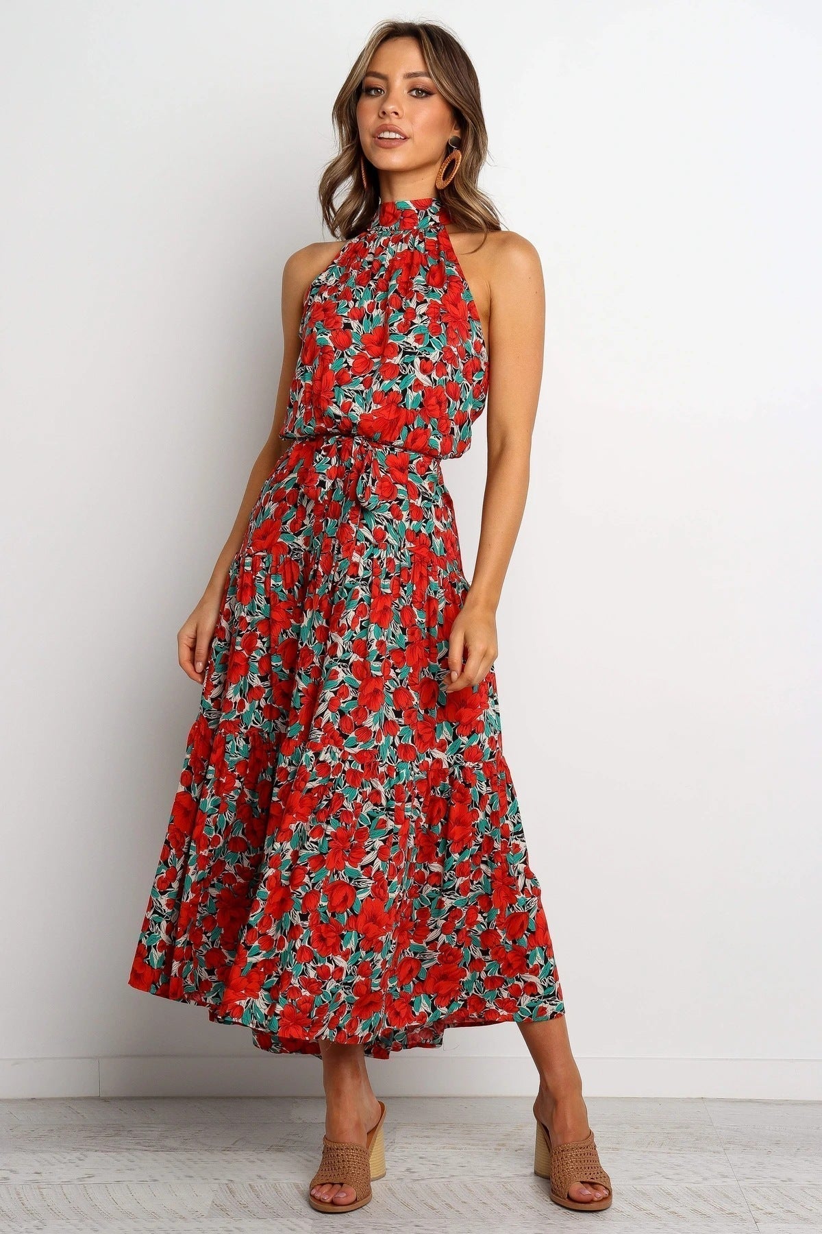 Halter Ruffled Maxi Dress