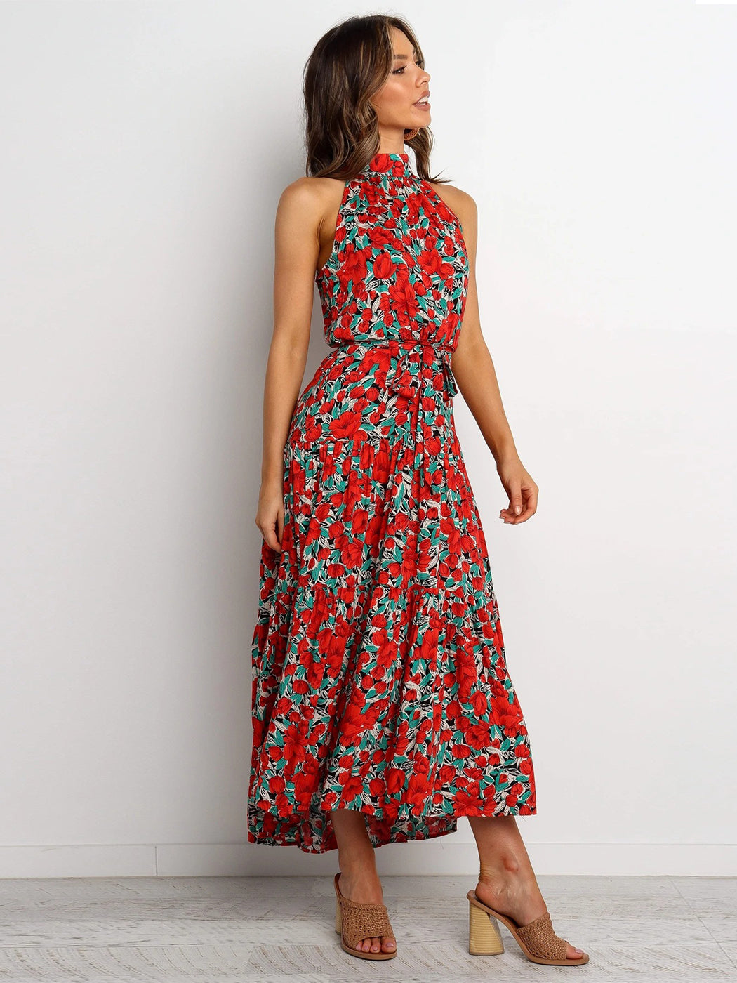 Halter Ruffled Maxi Dress