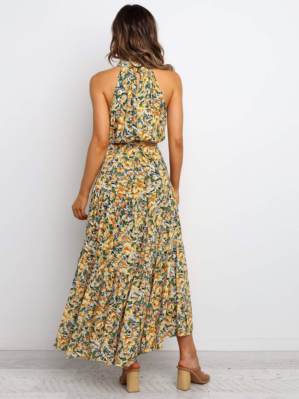 Halter Ruffled Maxi Dress