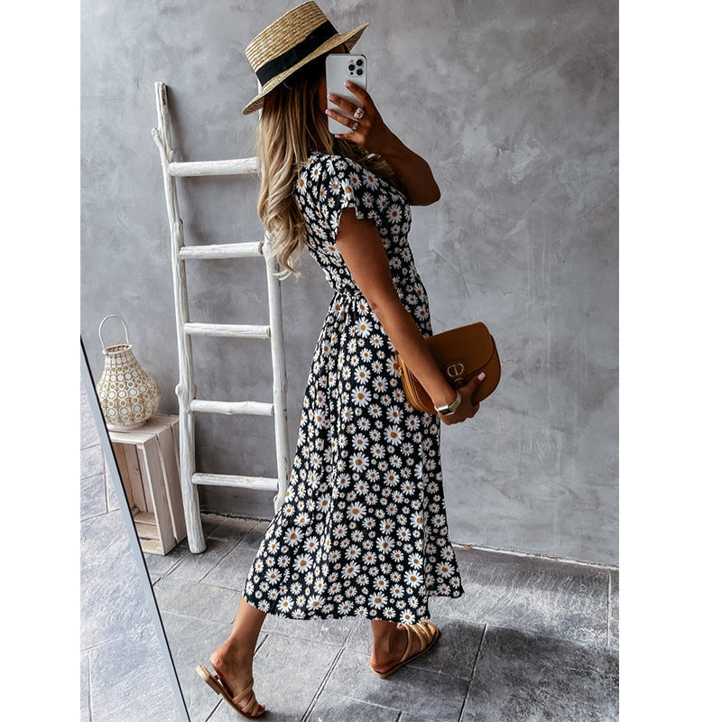 Daisy-Detail Viscose Maxi Dress with Wrap Detail