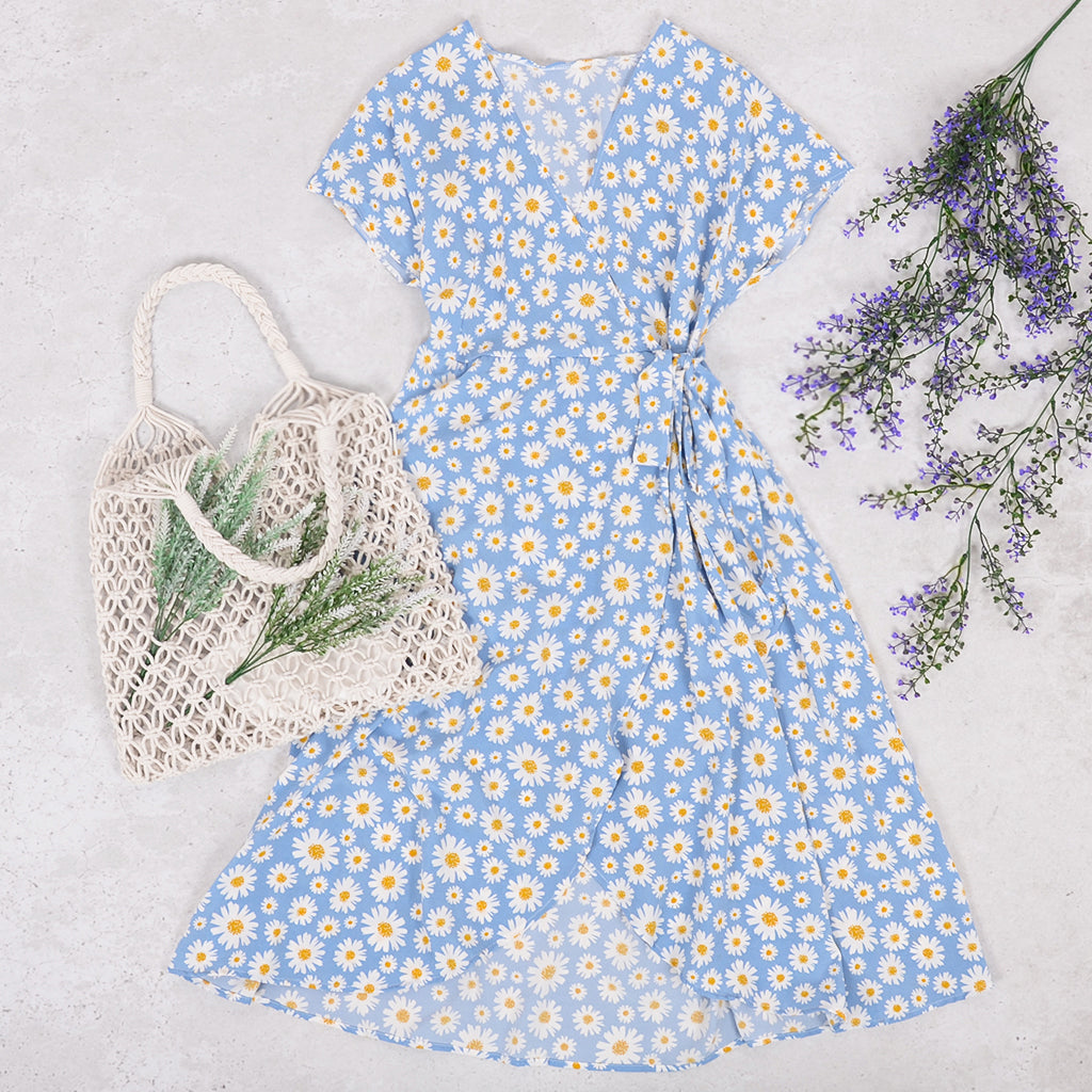 Daisy-Detail Viscose Maxi Dress with Wrap Detail
