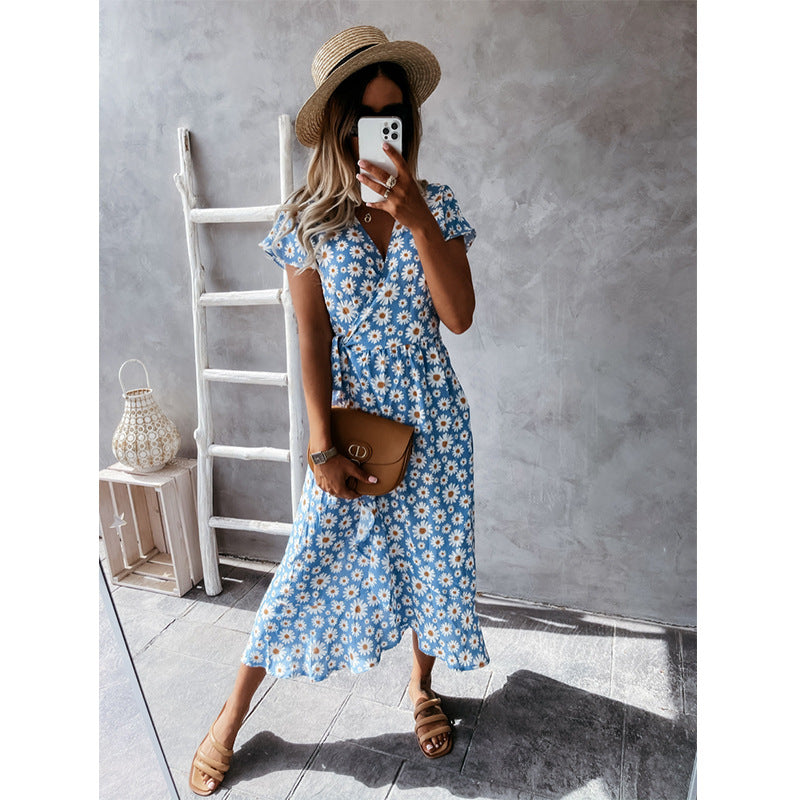 Daisy-Detail Viscose Maxi Dress with Wrap Detail