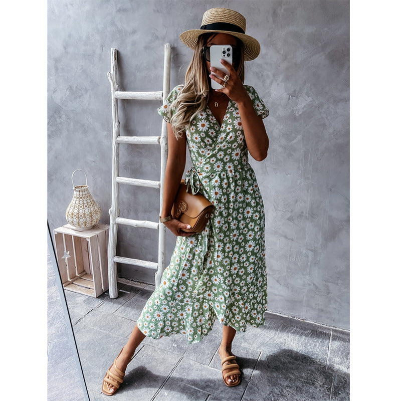 Daisy-Detail Viscose Maxi Dress with Wrap Detail