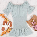 Smocked Daisy-Detail Dress with Off-Shoulder Neckline