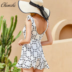 Polka-Dot Mini Dress with Bow Details